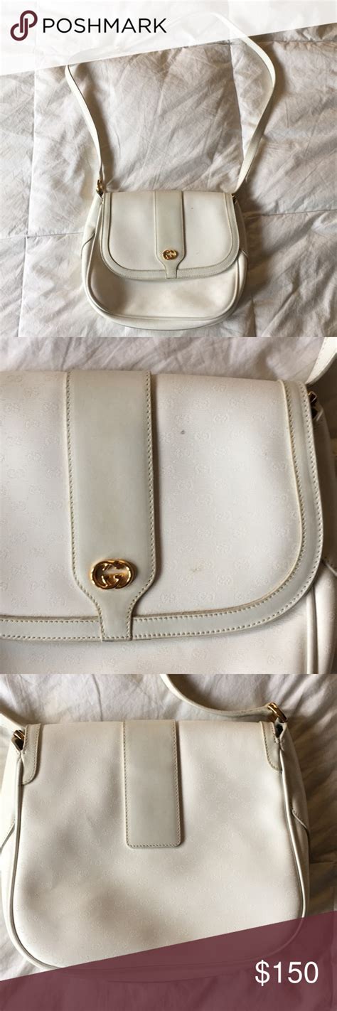 white gucci imprint purse|vintage Gucci white shoulder bag.